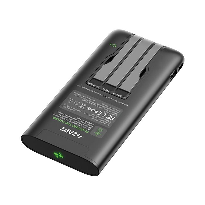 A ZAPT Powerbank with its three built-in cables